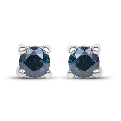 0.21 Carat Genuine Blue Diamond .925 Sterling Silver Earrings  DestGlow