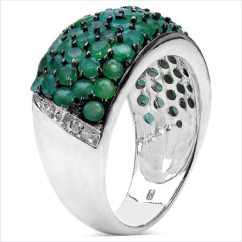 2.90 Carat Genuine Emerald &amp; White Diamond .925 Sterling Silver Ring by Bids.com