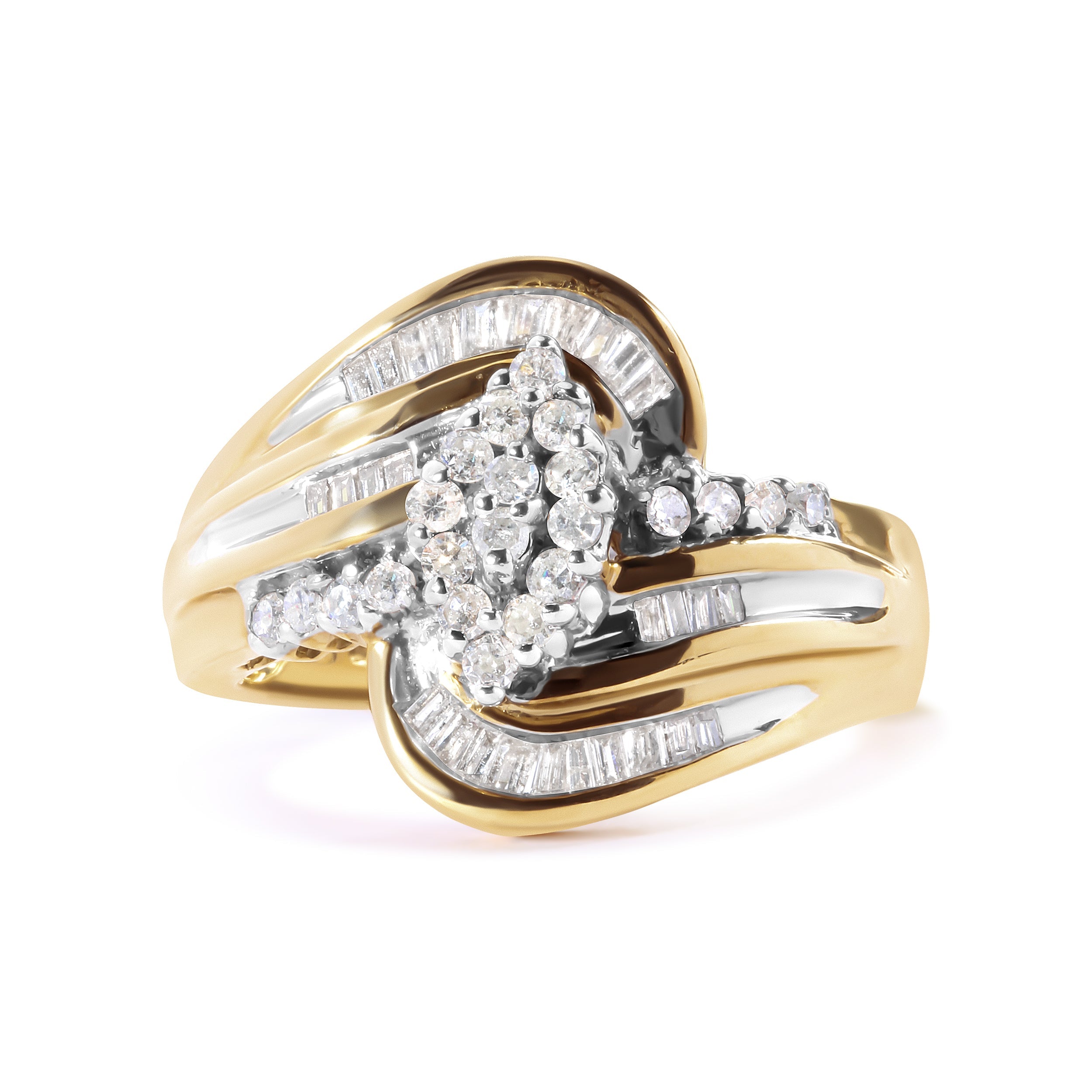 10K Yellow Gold 1/2 Cttw Diamond Pear Cluster and Swirl Ring (H-I Color, I1-I2 Clarity) - Ring Size 7 by Bids.com