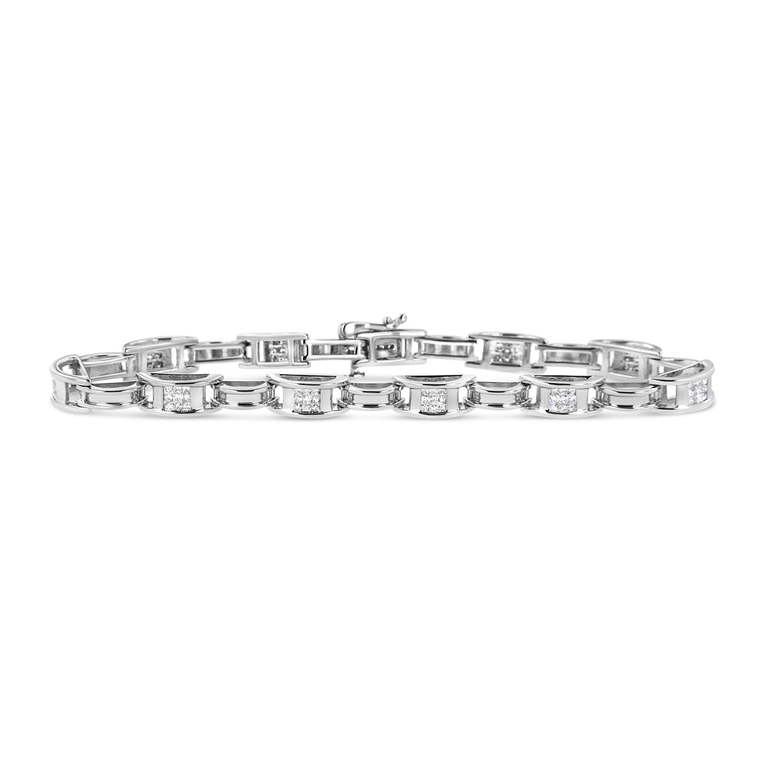 14K White Gold 1.0 Cttw Invisible Set Princess Diamond Alternating Link Tennis Bracelet (I-J Color, I1-I2 Clarity) - 7.25" by Bids.com