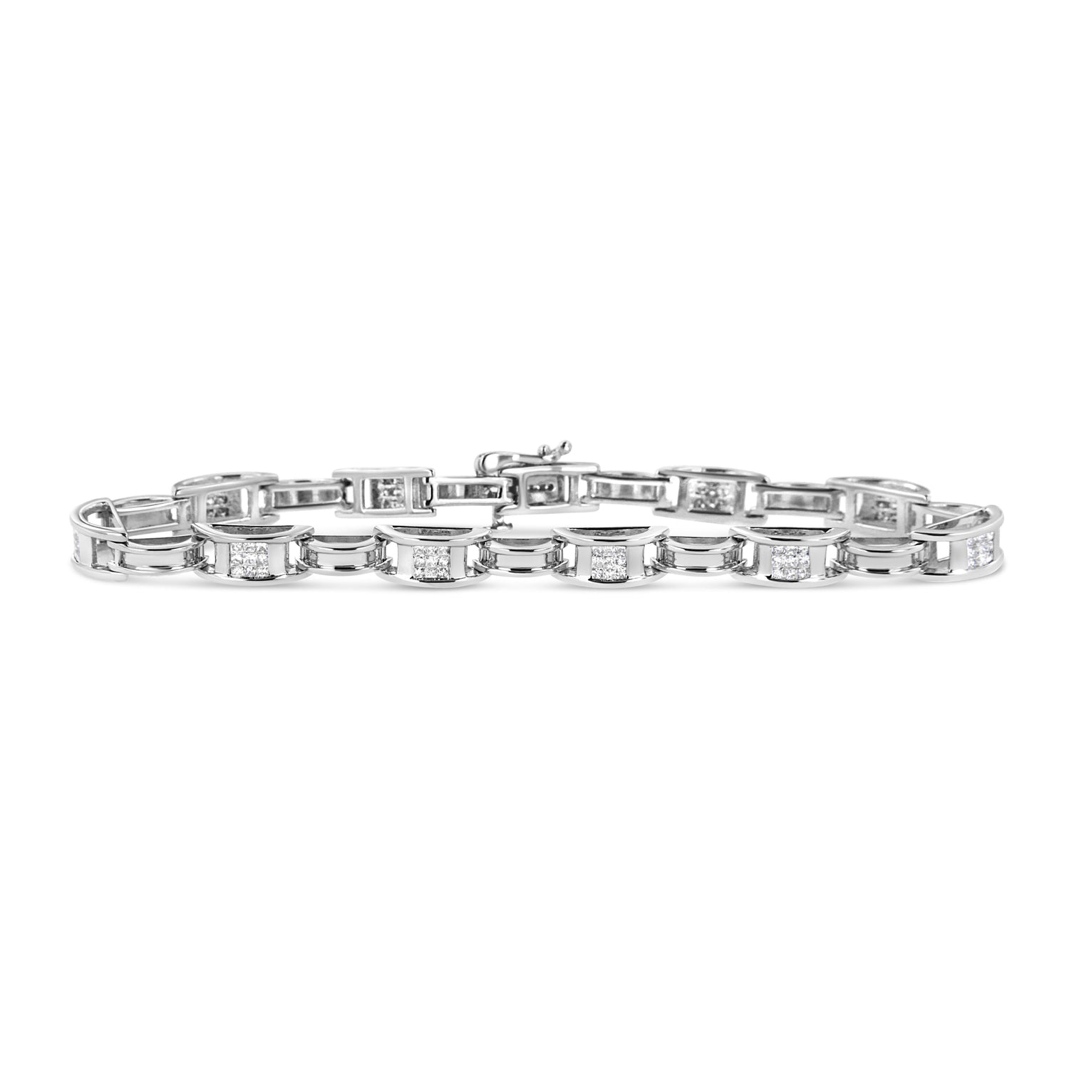 14K White Gold 1.0 Cttw Invisible Set Princess Diamond Alternating Link Tennis Bracelet (I-J Color, I1-I2 Clarity) - 7.25" by Bids.com