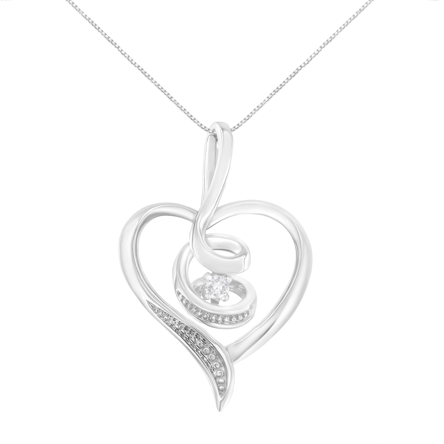Espira 10K White Gold .03 Cttw Diamond-Accented Round-Cut Diamond Swirl Open Heart 18" Pendant Necklace (I-J Color, I2-I3 Clarity) by Bids.com