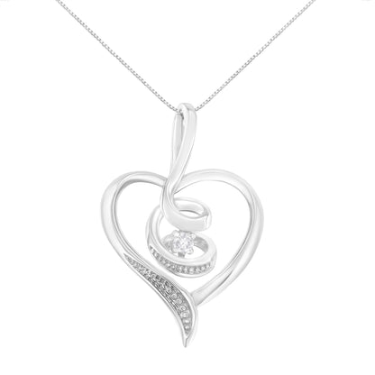 Espira 10K White Gold .03 Cttw Diamond-Accented Round-Cut Diamond Swirl Open Heart 18" Pendant Necklace (I-J Color, I2-I3 Clarity) by Bids.com