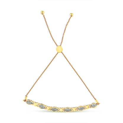 14K Yellow Gold Plated .925 Sterling Silver Diamond Accent Alternating Marquise Shape and Heart Links Bolo Bracelet (I-J Color, I3 Clarity) - Adjustable 6" to 9" by Bids.com