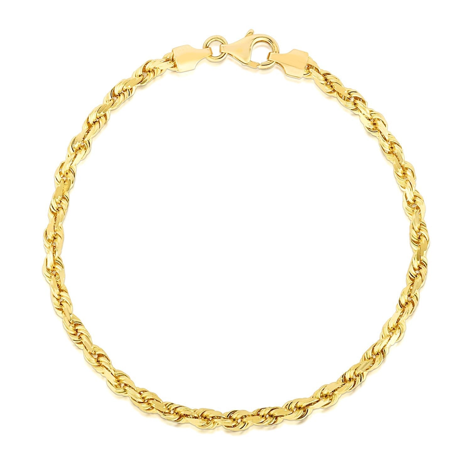 4.0mm 14k Yellow Gold Solid Diamond Cut Rope Bracelet by Bids.com