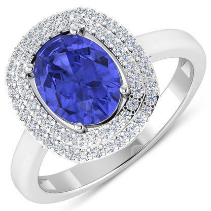 2.02 Carat Genuine Tanzanite and White Diamond 14K White Gold Ring by Bids.com