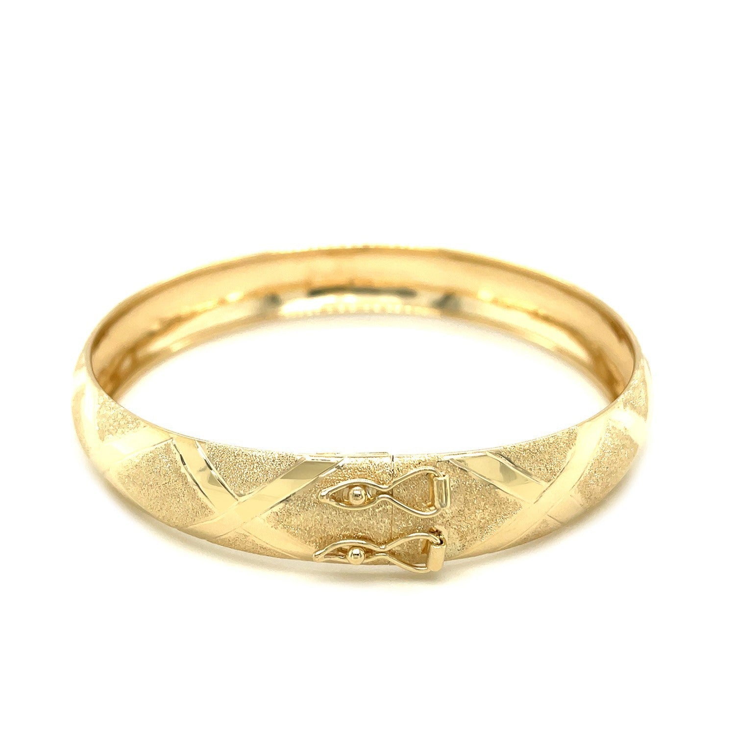 10k Yellow Gold Dual-Textured Diamond Pattern Bangle by Bids.com