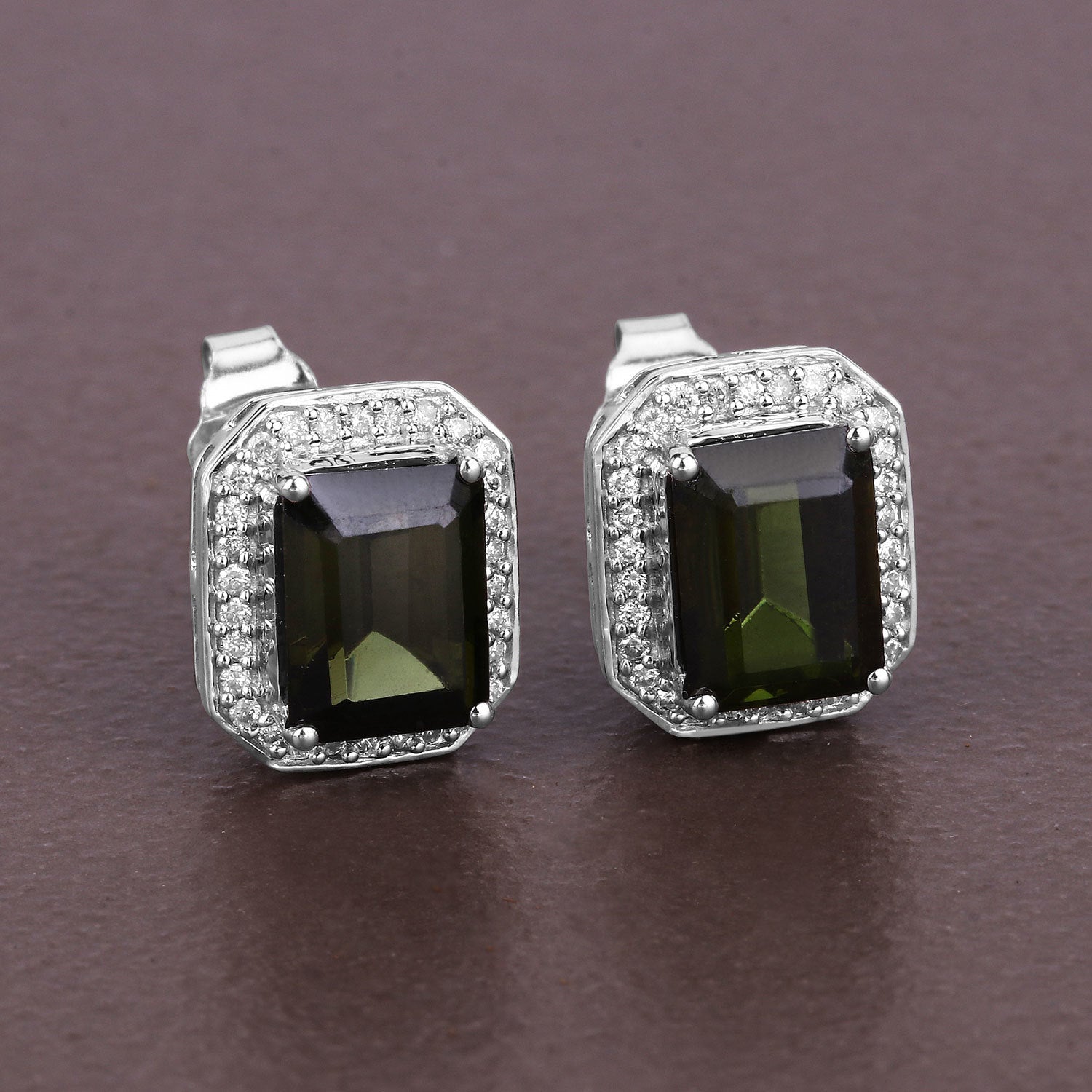 3.57 Carat Genuine Green Tourmaline and White Diamond 14K White Gold Earrings by Bids.com