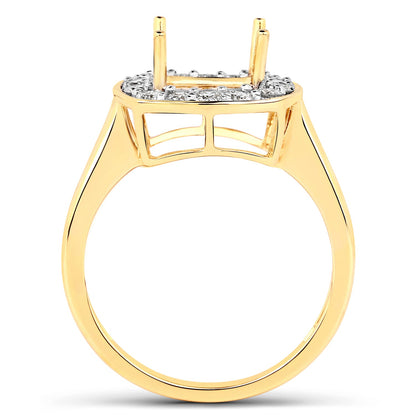 0.48 Carat Genuine White Diamond 14K Yellow Gold Semi Mount Ring - holds 8x8mm Cushion Gemstone by Bids.com