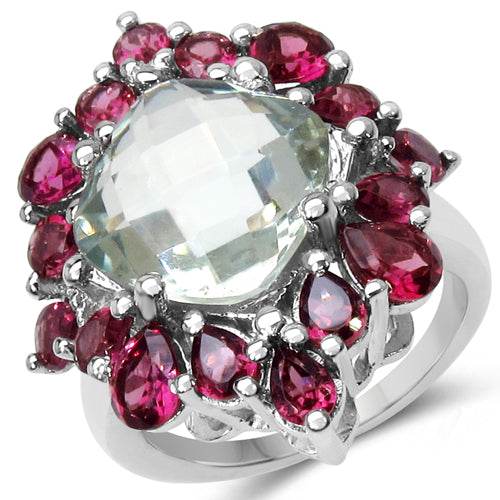 8.61 Carat Genuine Green Amethyst &amp; Rhodolite .925 Sterling Silver Ring by Bids.com