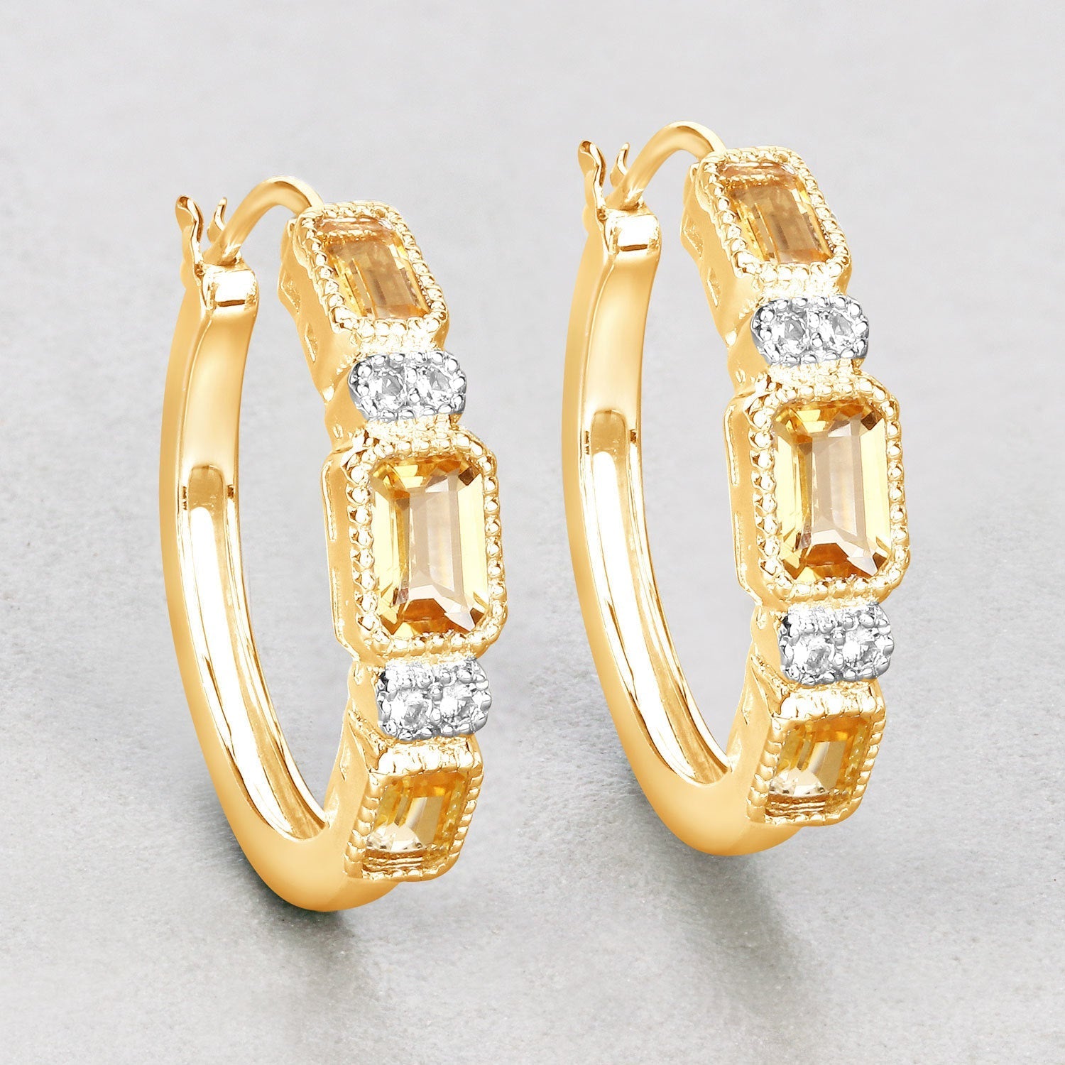 2.88 Carat Genuine Citrine and White Topaz .925 Sterling Silver Earrings  DestGlow