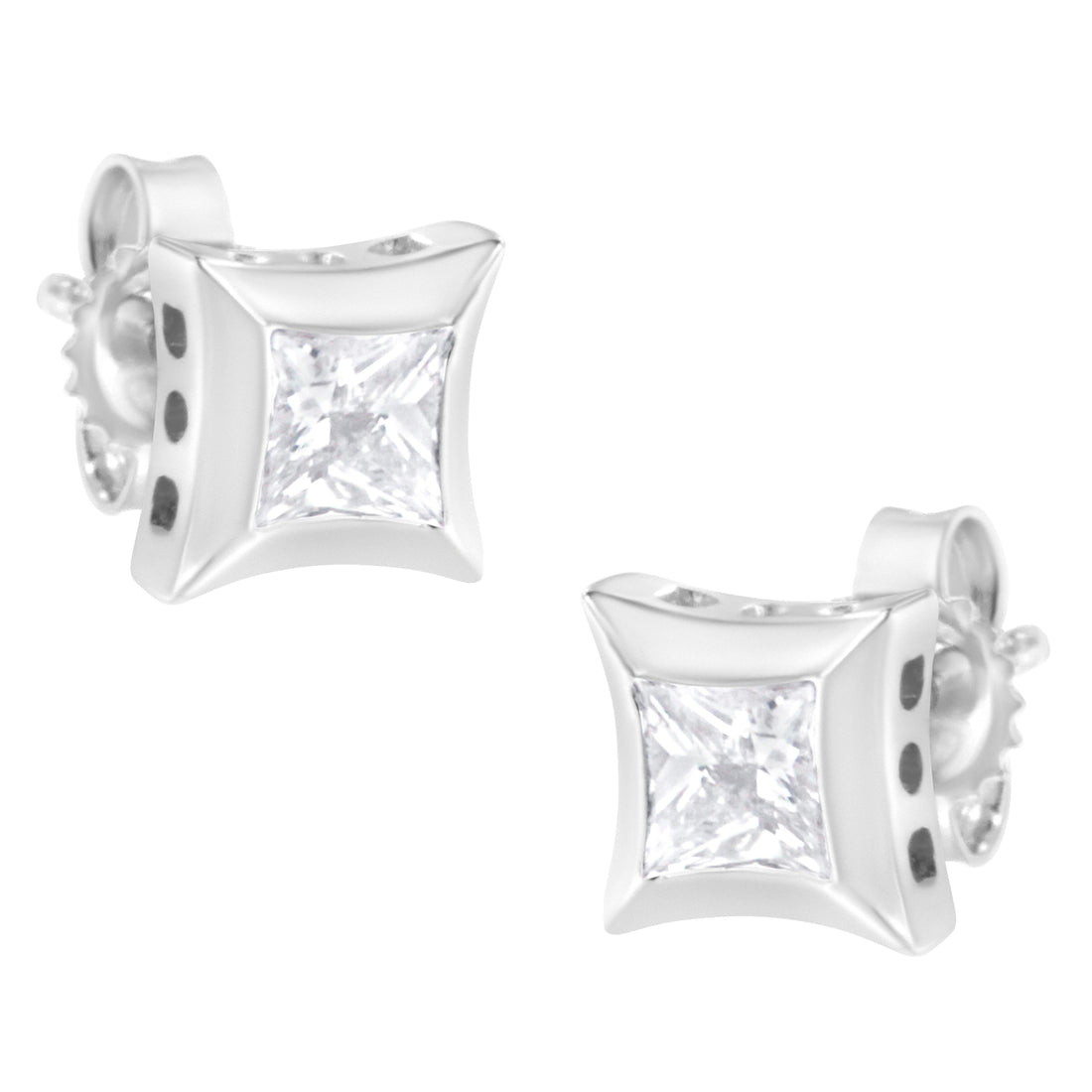 10K White Gold 1/2 Cttw Invisible Set Princess-Cut Diamond Stud Earrings (H-I Color, SI2-I1 Clarity) by Bids.com