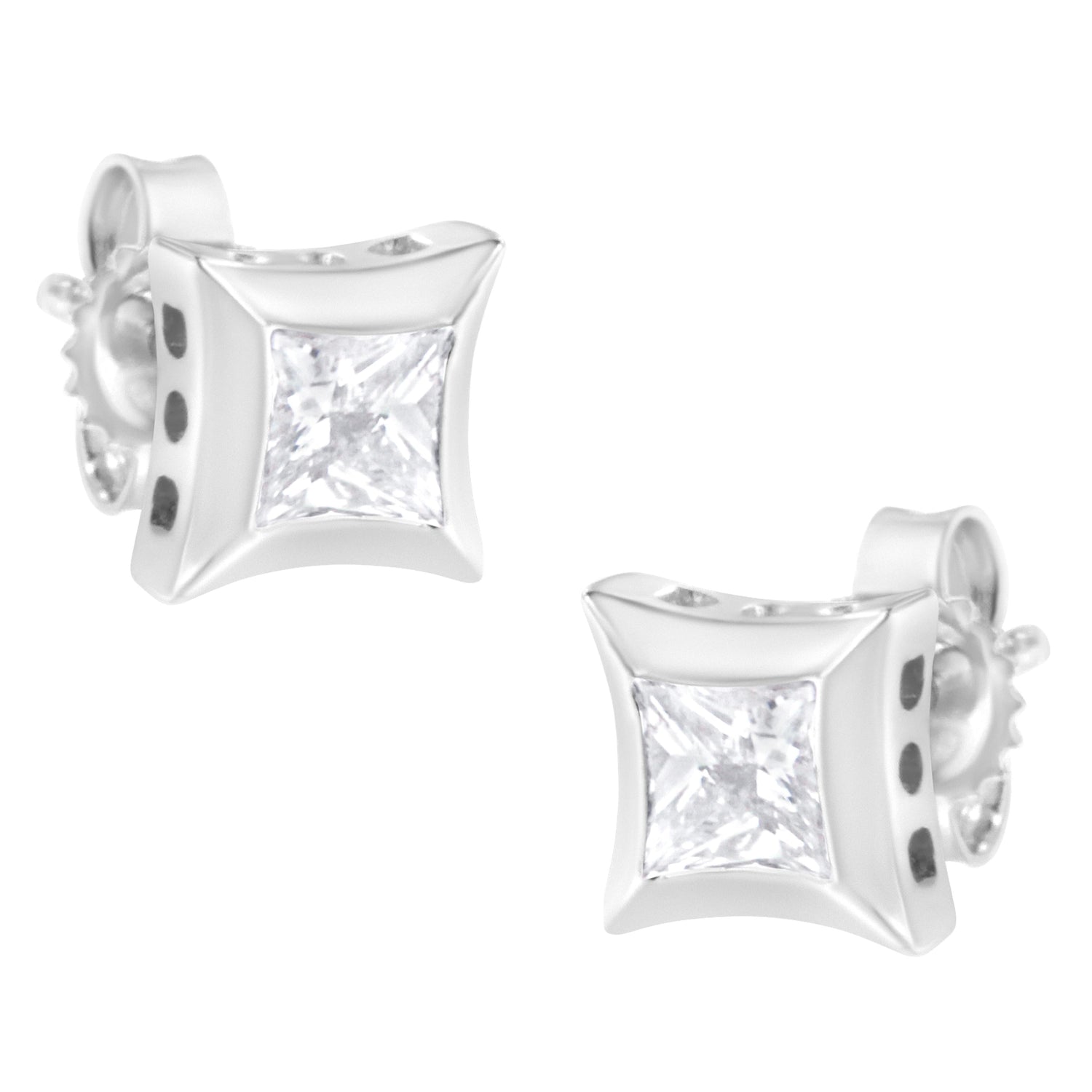 10K White Gold 1/2 Cttw Invisible Set Princess-Cut Diamond Stud Earrings (H-I Color, SI2-I1 Clarity) by Bids.com
