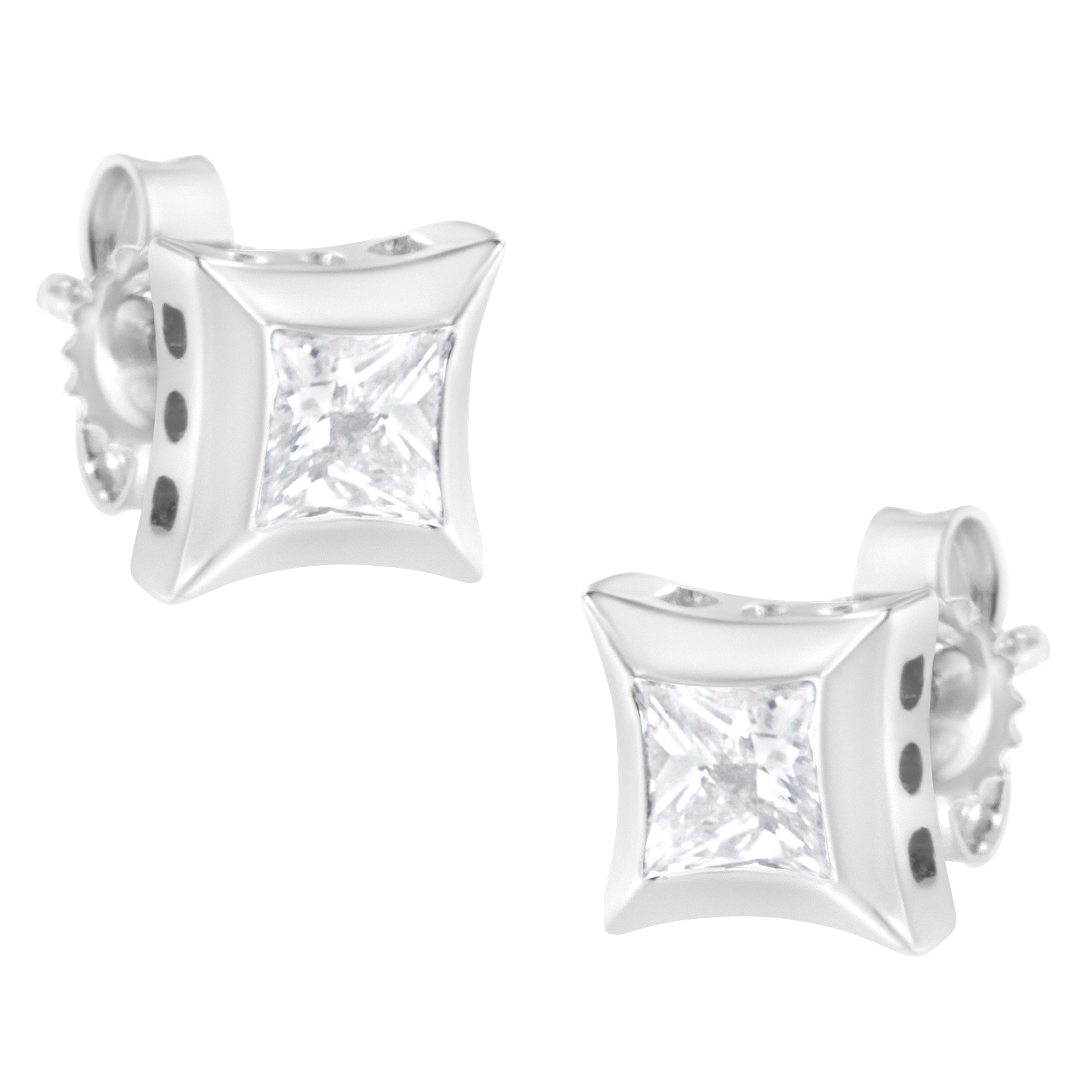 10K White Gold 1/2 Cttw Invisible Set Princess-Cut Diamond Stud Earrings (H-I Color, SI2-I1 Clarity) by Bids.com