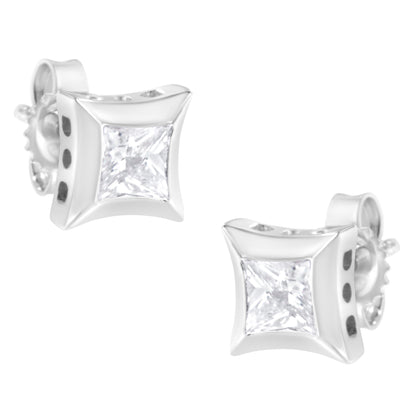 10K White Gold 1/2 Cttw Invisible Set Princess-Cut Diamond Stud Earrings (H-I Color, SI2-I1 Clarity) by Bids.com