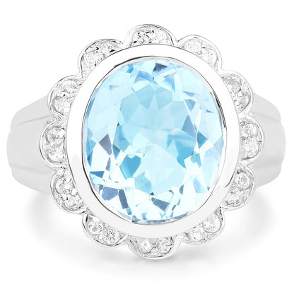 5.39 Carat Genuine Blue Topaz and White Topaz .925 Sterling Silver Ring by Bids.com