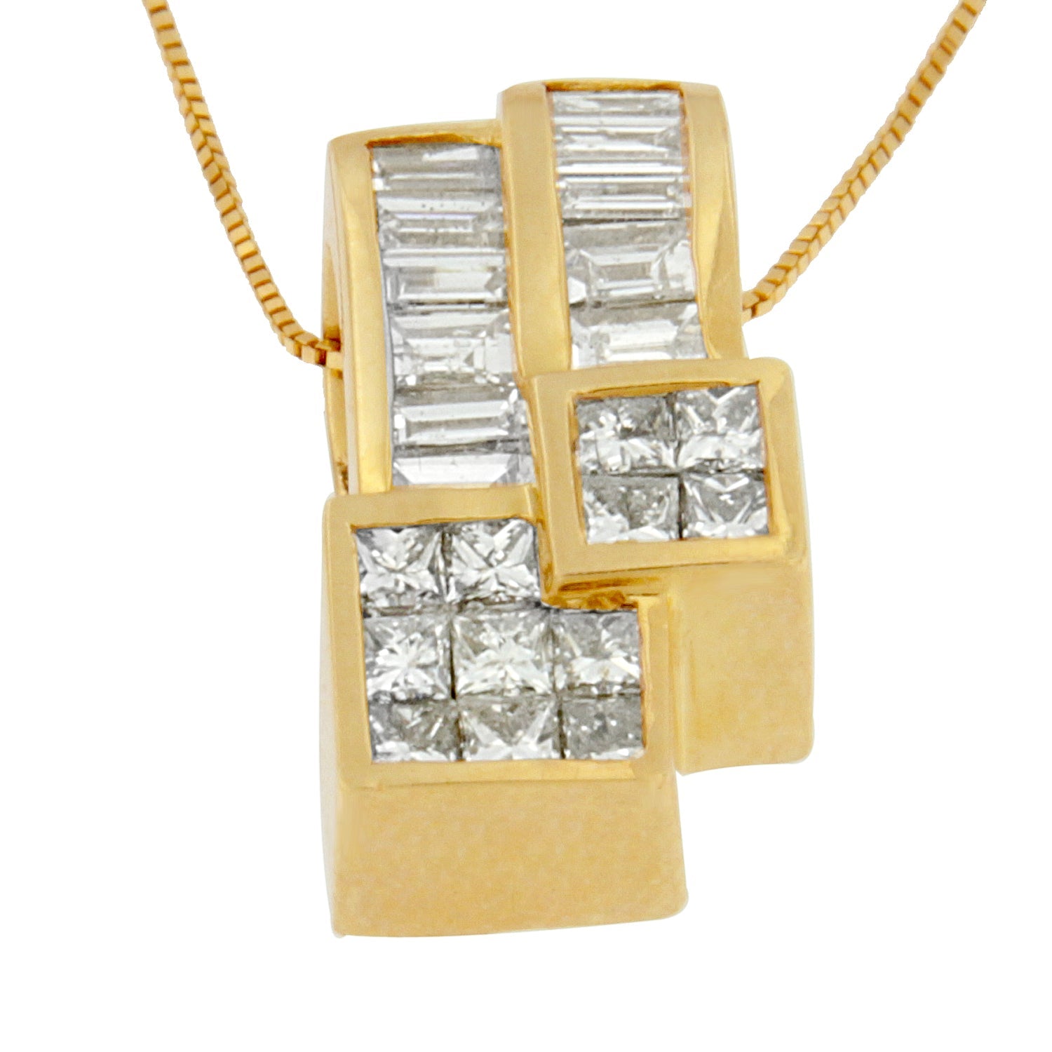 14K Yellow Gold 1 1/2 cttw Princess and Baguette Cut Diamond Geometric Pendant Necklace (H-I Color, VS1-VS2 Clarity) by Bids.com