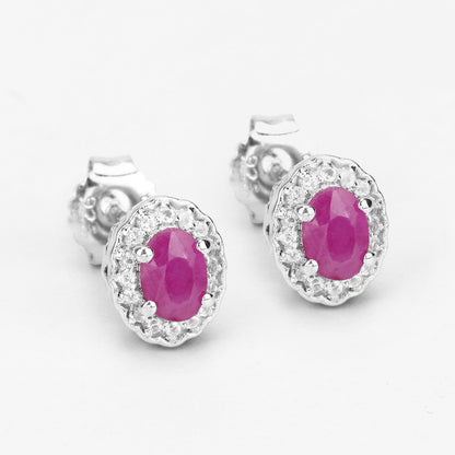 2.46 Carat Genuine Ruby and White Topaz .925 Sterling Silver 3 Piece Jewelry Set (Ring, Earrings, and Pendant w/ Chain)  DestGlow