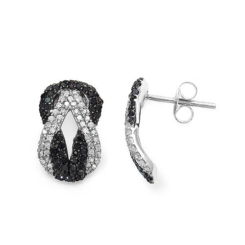 1.05 Carat Genuine Black Diamond &amp; White Diamond .925 Sterling Silver Earrings by Bids.com