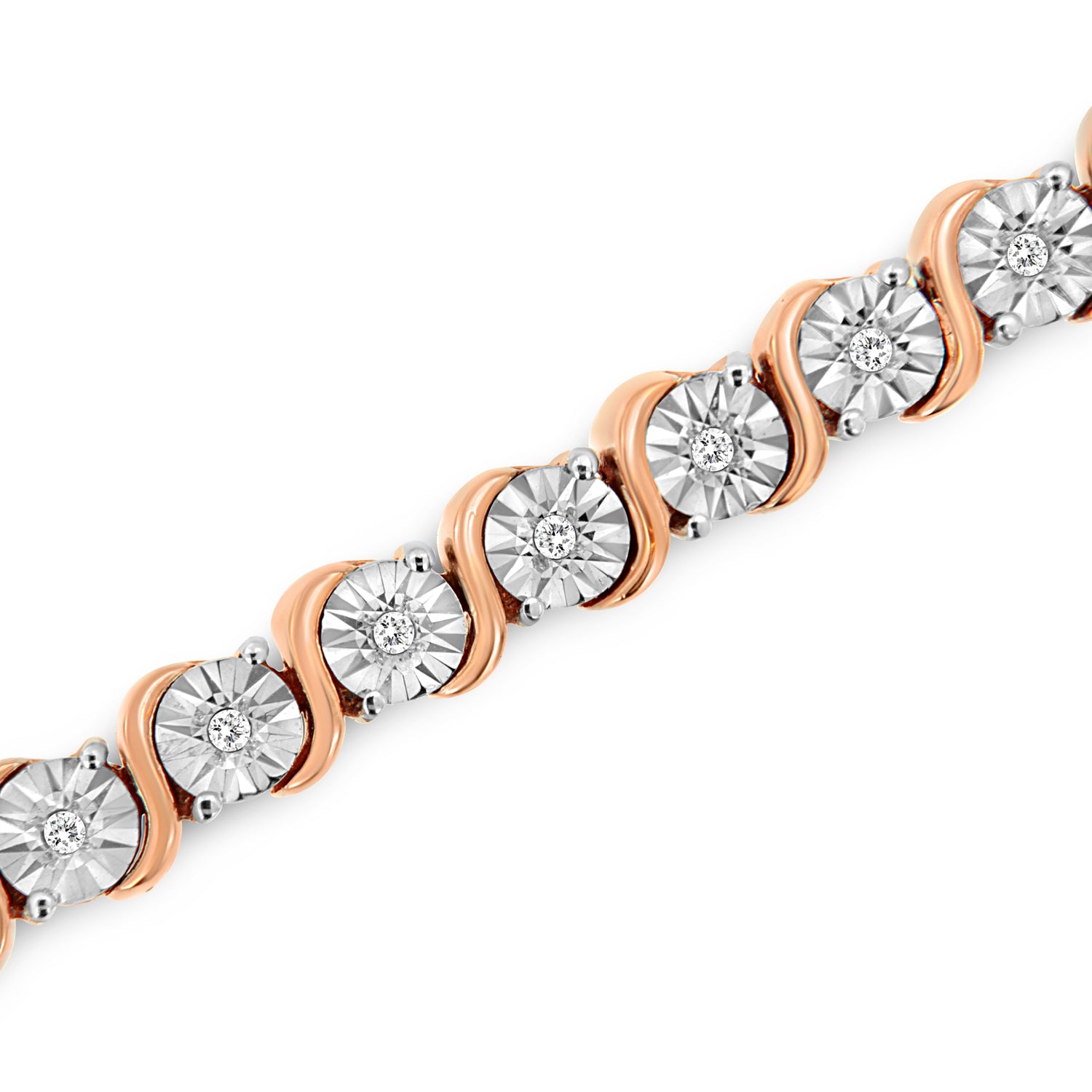 14K Rose Gold Plated .925 Sterling Silver 1/4 Cttw Diamond Round Miracle Plate and "S" Link Tennis Bracelet (I-J Color, I2- I3 Clarity) - 7" by Bids.com
