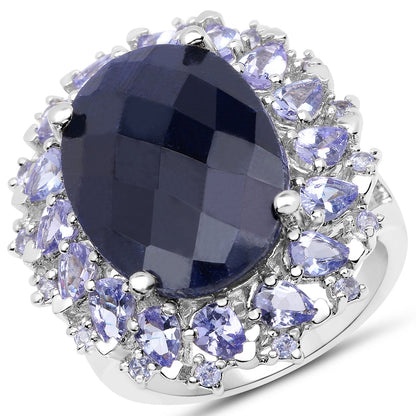 17.81 Carat Dyed Sapphire and Tanzanite .925 Sterling Silver Ring  DestGlow