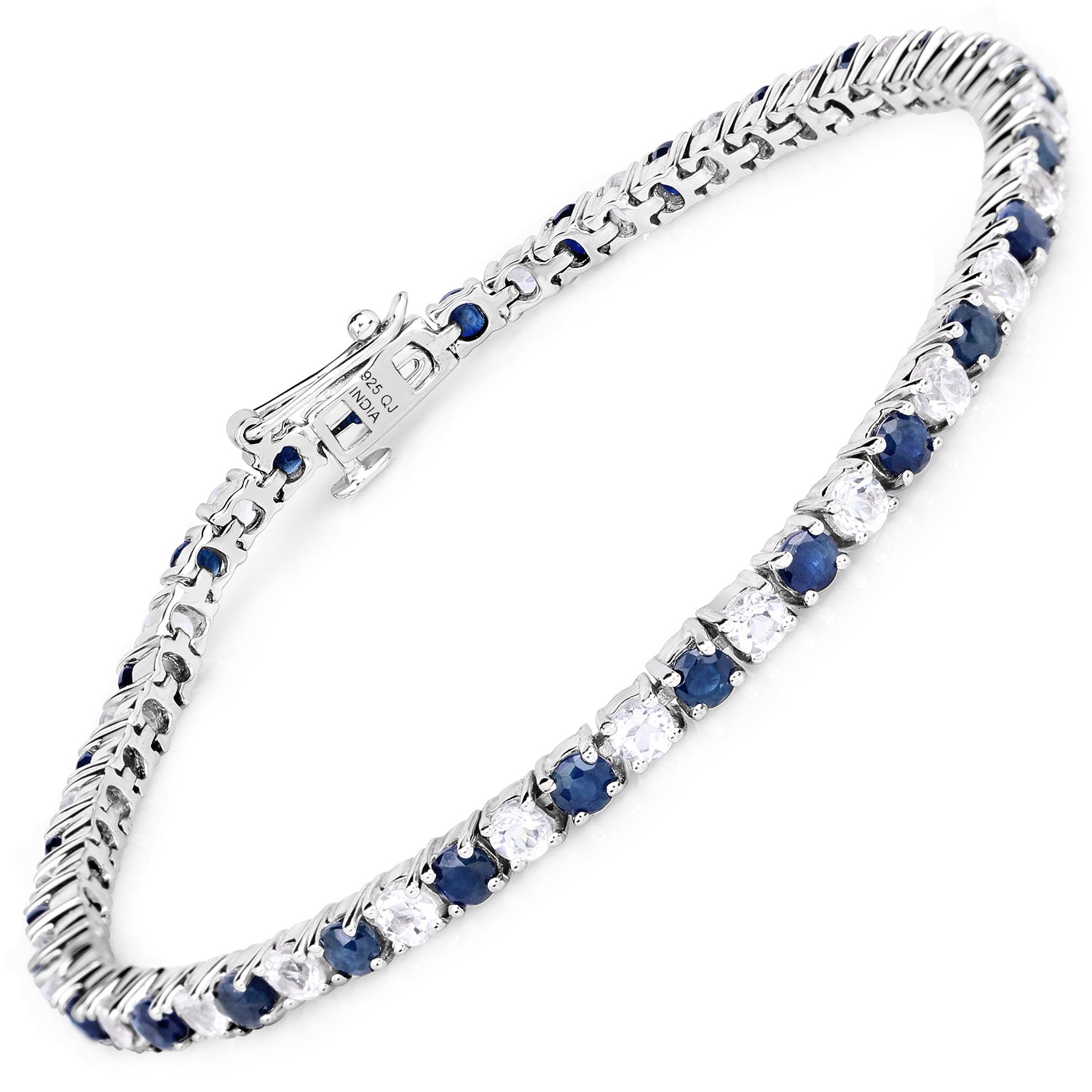 6.87 ct. t.w. Blue Sapphire and White Topaz Bracelet in Sterling Silver by Bids.com