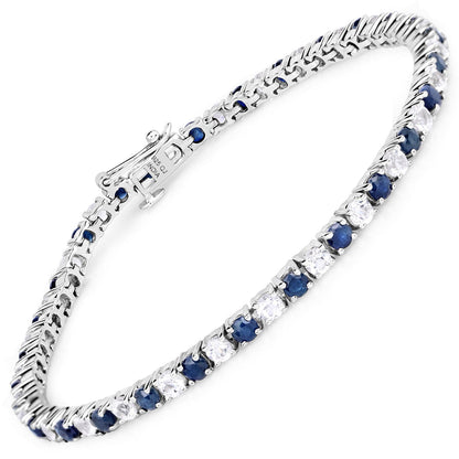 6.87 ct. t.w. Blue Sapphire and White Topaz Bracelet in Sterling Silver by Bids.com