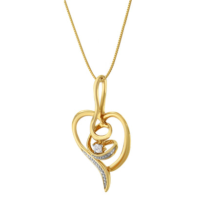 Espira 10K Yellow Gold .03 Cttw Diamond-Accented Round-Cut Diamond Swirl Open Heart 18" Pendant Necklace (I-J Color, I2-I3 Clarity) by Bids.com