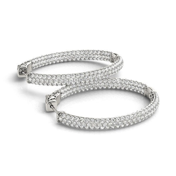 14k White Gold Diamond Hoop Double Sided Three Row Earrings (2 cttw) by Bids.com