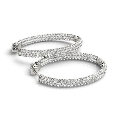 14k White Gold Diamond Hoop Double Sided Three Row Earrings (2 cttw) by Bids.com