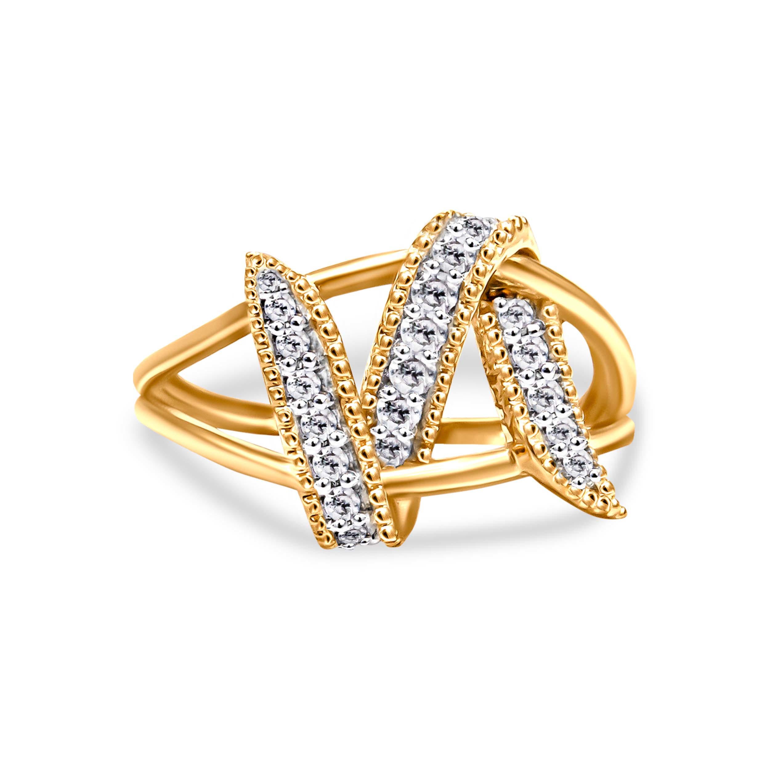 14K Yellow Gold Plated .925 Sterling Silver 1/4 Cttw Diamond Interlocking Bypass Ring (I-J Color, I1-I2 Clarity) - Size 7 by Bids.com