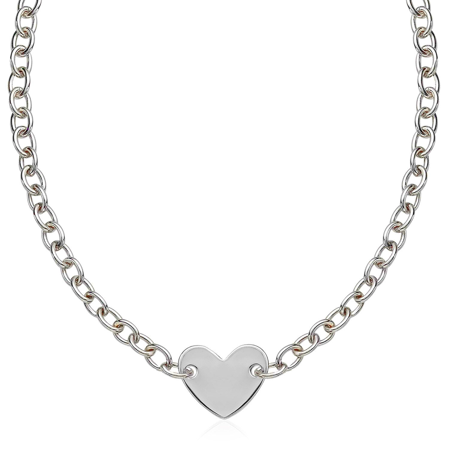 Sterling Silver Rhodium Plated Chain Bracelet with a Flat Heart Motif Station by Bids.com