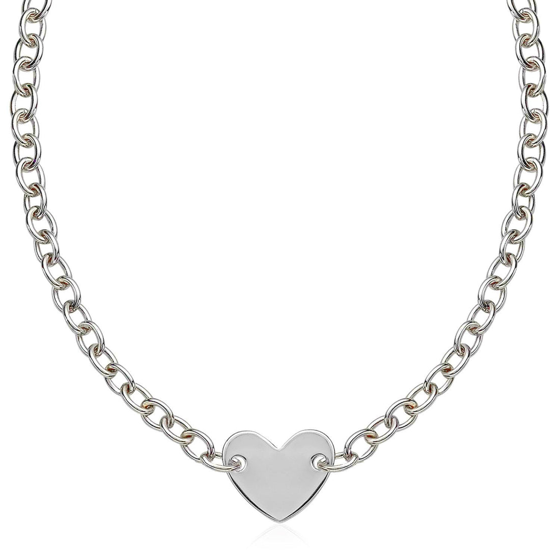 Sterling Silver Rhodium Plated Chain Bracelet with a Flat Heart Motif Station by Bids.com