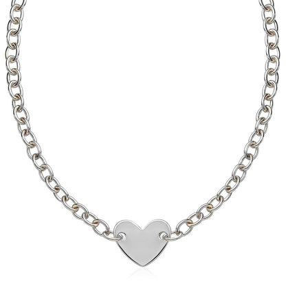 Sterling Silver Rhodium Plated Chain Bracelet with a Flat Heart Motif Station by Bids.com
