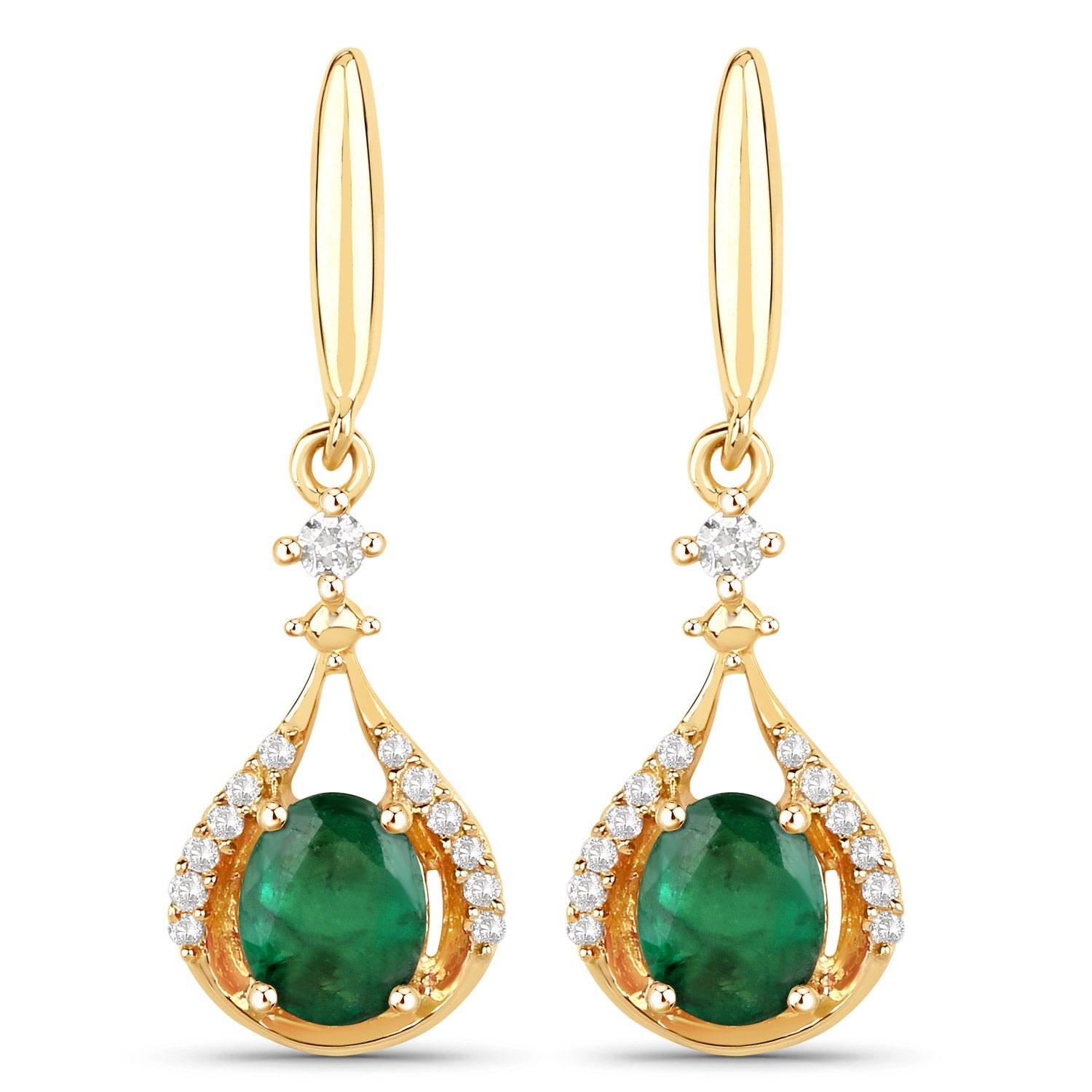 0.70 Carat Genuine Zambian Emerald and White Diamond 14K Yellow Gold Earrings by Bids.com