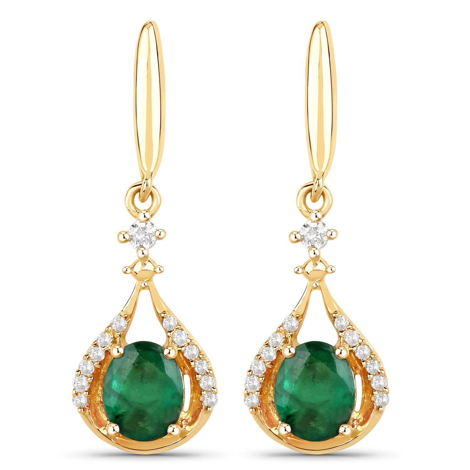 0.70 Carat Genuine Zambian Emerald and White Diamond 14K Yellow Gold Earrings  DestGlow