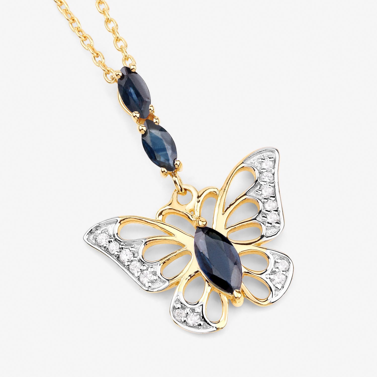 0.92 Carat Genuine Blue Sapphire and White Zircon .925 Sterling Silver Pendant by Bids.com