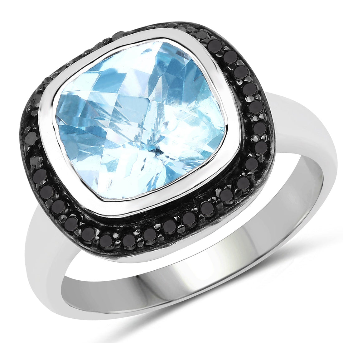 5.23 Carat Genuine Baby Swiss Blue Topaz and Black Diamond .925 Sterling Silver Ring by Bids.com