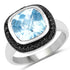 5.23 Carat Genuine Baby Swiss Blue Topaz and Black Diamond .925 Sterling Silver Ring by Bids.com