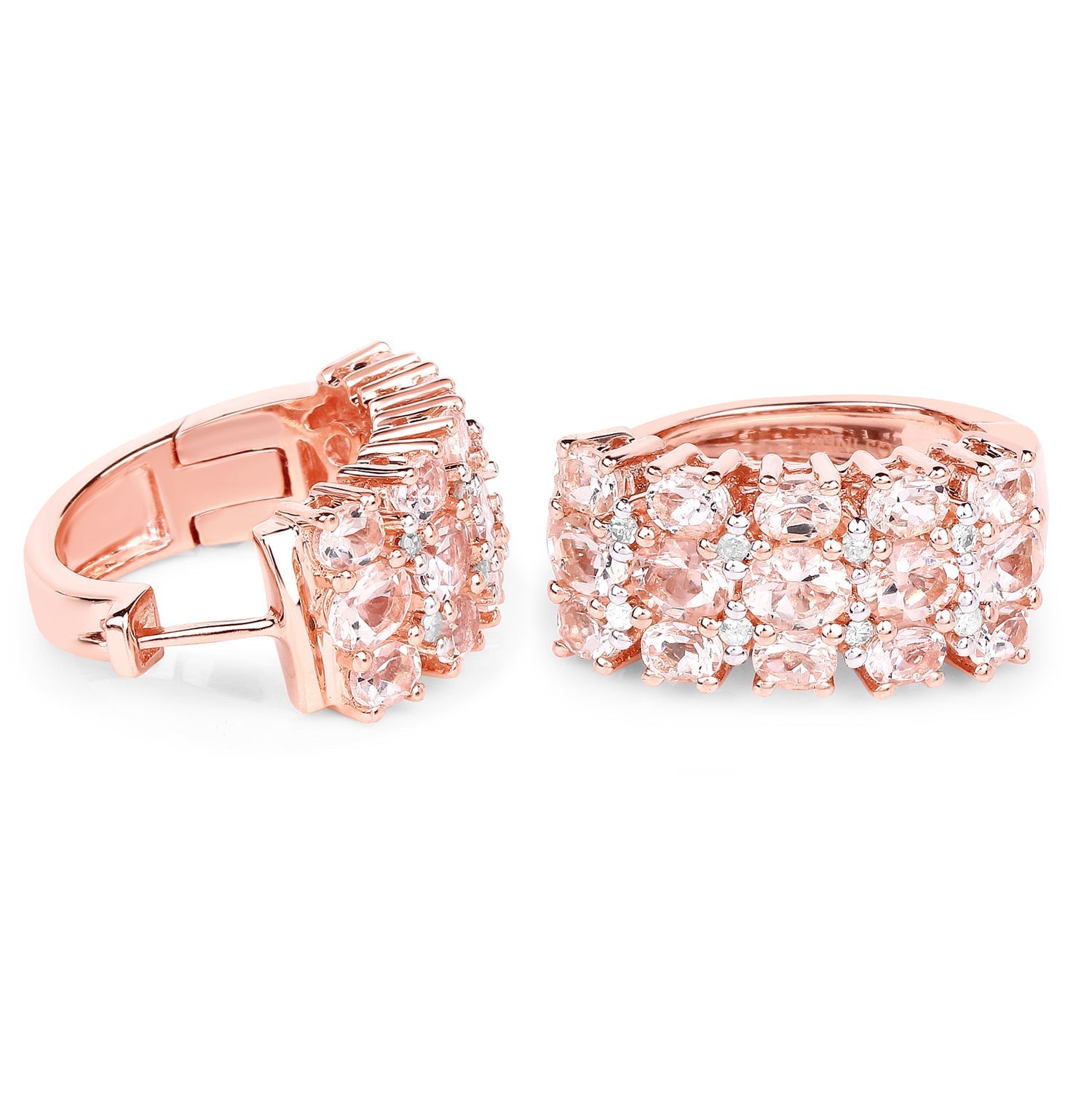 14K Rose Gold Plated 5.94 Carat Genuine Morganite and White Diamond .925 Sterling Silver Earrings  DestGlow