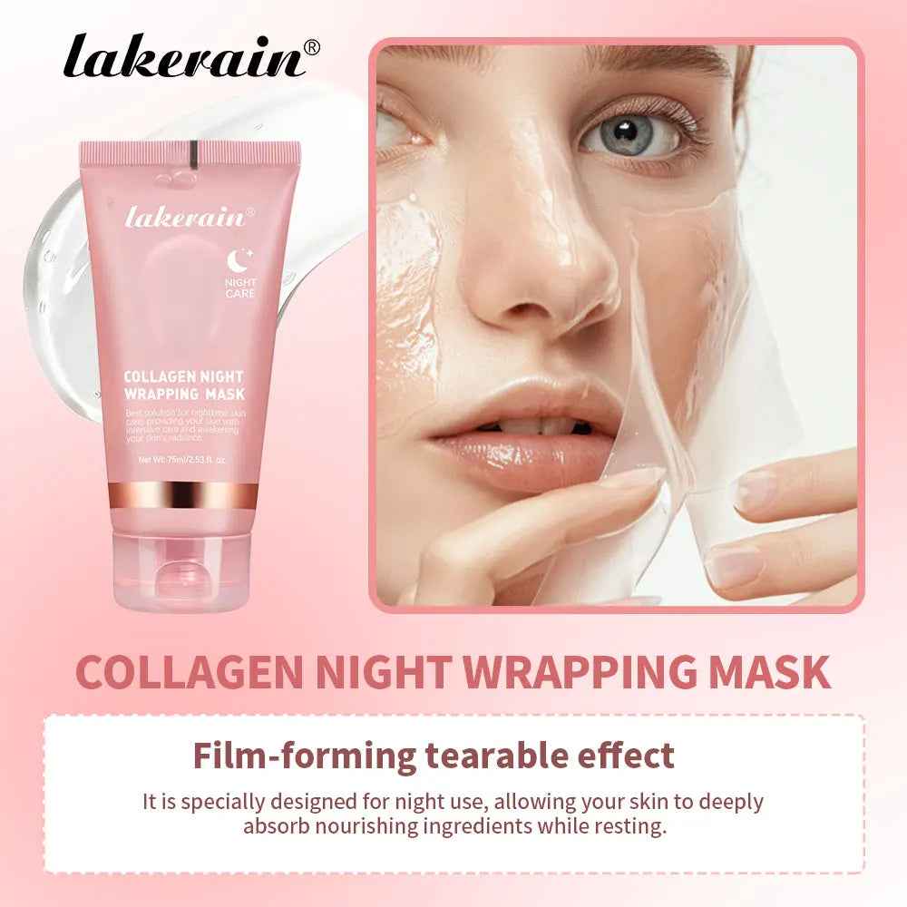 Collagen Overnight Wrapping Peel off Facial Mask Korean Collagen Night Wrapping Mask Deeply Hydrates Night Care Mask Cream 75Ml