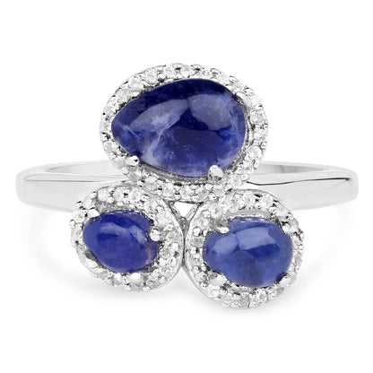 2.28 Carat Genuine Blue Aventurine And White Topaz .925 Sterling Silver Ring by Bids.com