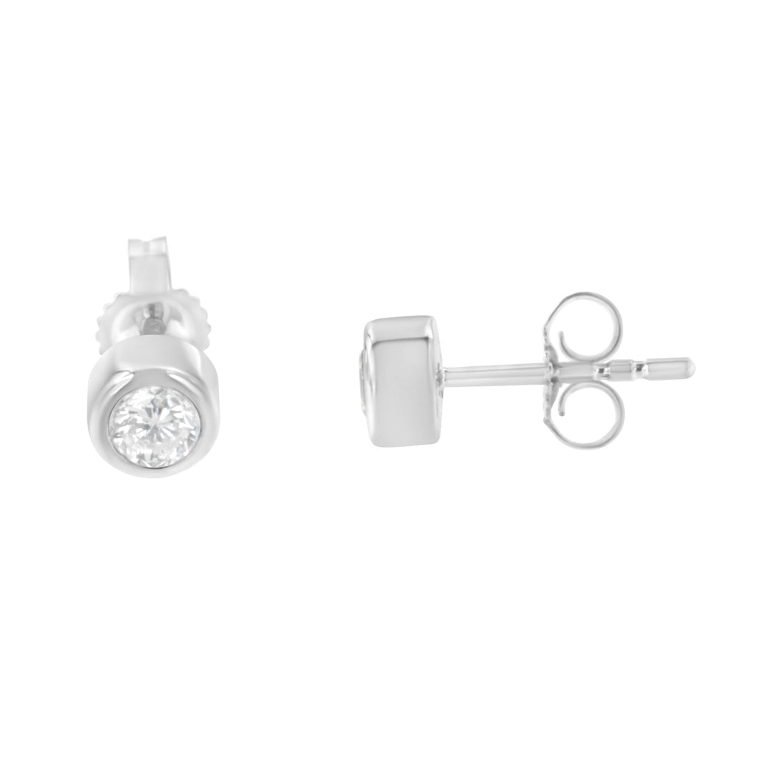 10K White Gold 0.30 Cttw Round Brilliant-Cut Near Colorless Diamond Bezel-Set Stud Earrings (H-I Color, I1-I2 Clarity) by Bids.com