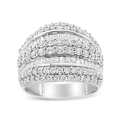 .925 Sterling Silver 2.00 Cttw Round and Baguette-Cut Diamond Cluster Ring (H-I Color, I1-I2 Clarity) - Size 7 by Bids.com