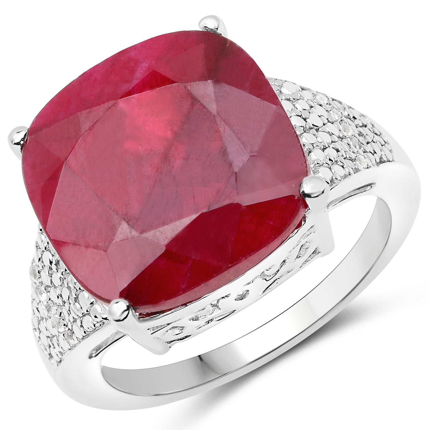 14.47 Carat Dyed Ruby and White Topaz .925 Sterling Silver Ring by Bids.com