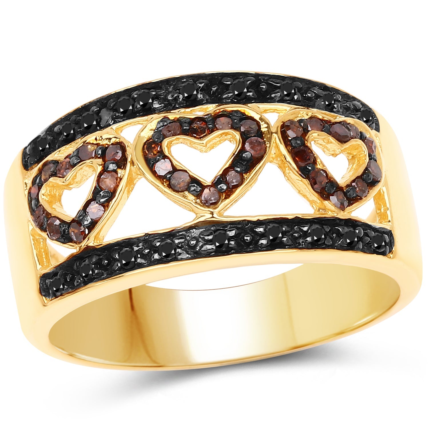 14K Yellow Gold Plated 0.32 Carat Genuine Black Diamond and Red Diamond .925 Sterling Silver Ring by Bids.com