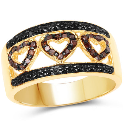 14K Yellow Gold Plated 0.32 Carat Genuine Black Diamond and Red Diamond .925 Sterling Silver Ring by Bids.com