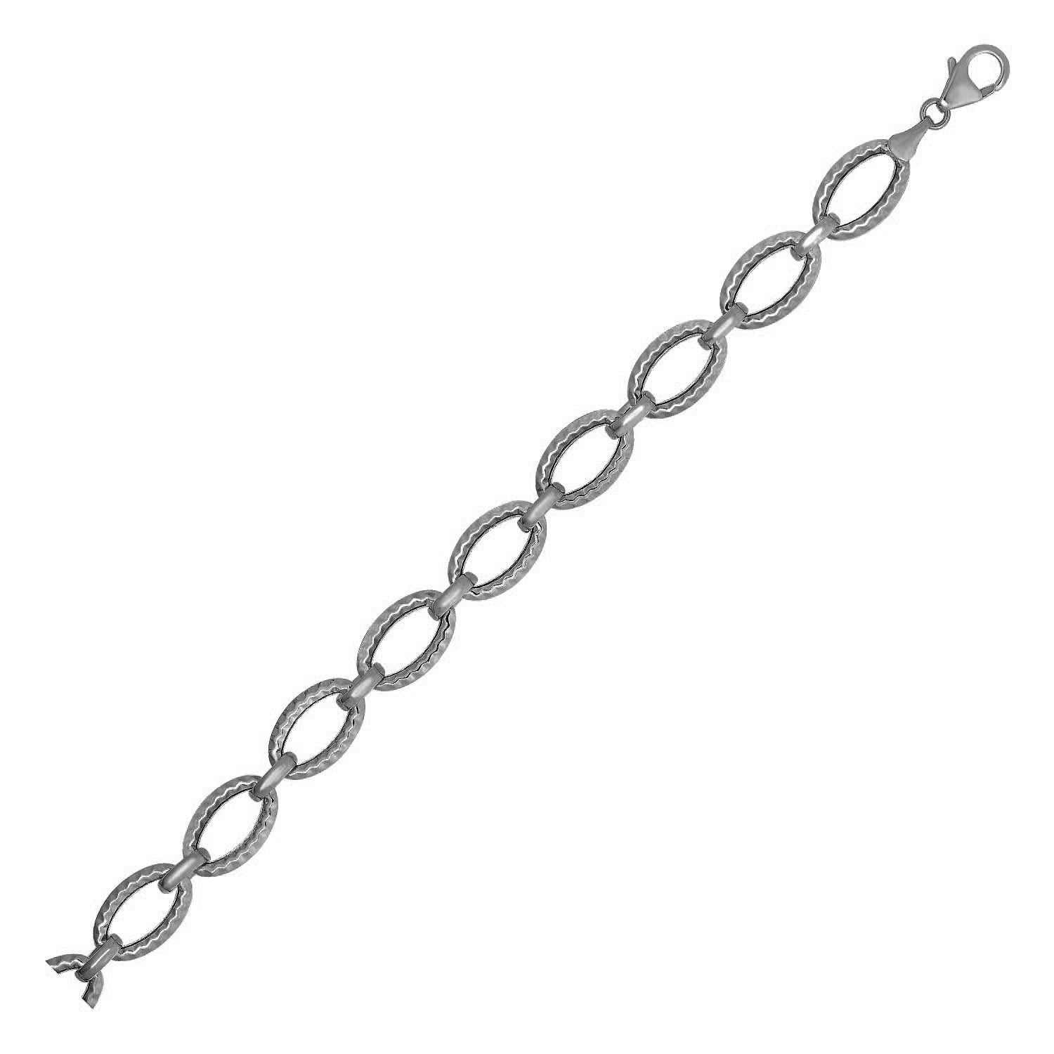 Textured Oval Link Bracelet in 14k White Gold by Bids.com