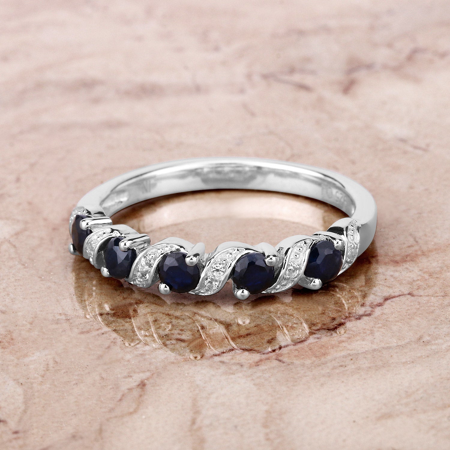 0.64 Carat Genuine Blue Sapphire and White Topaz .925 Sterling Silver Ring  DestGlow