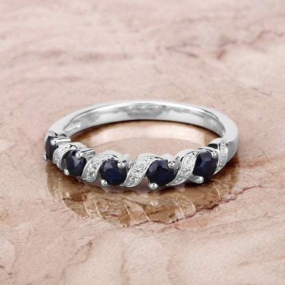 0.64 Carat Genuine Blue Sapphire and White Topaz .925 Sterling Silver Ring  DestGlow